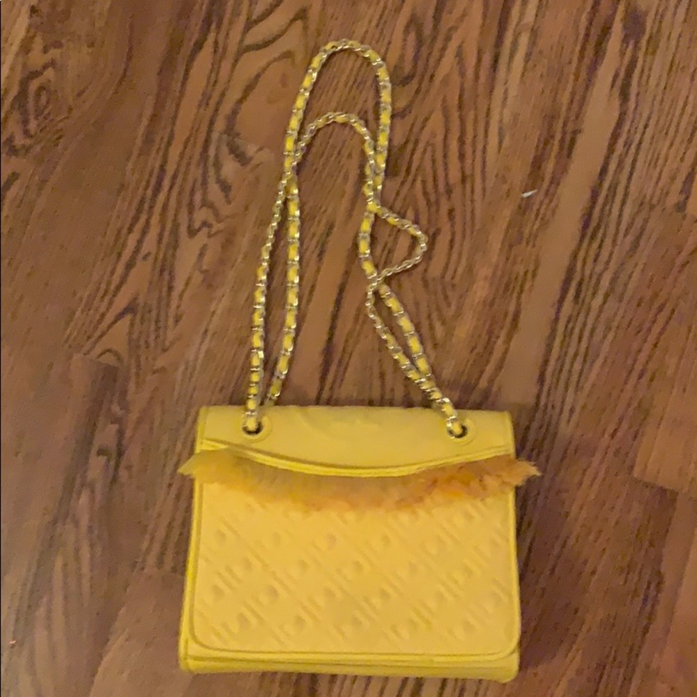Tory Burch Yellow Fringe Fleming Canvas Quilted Ba